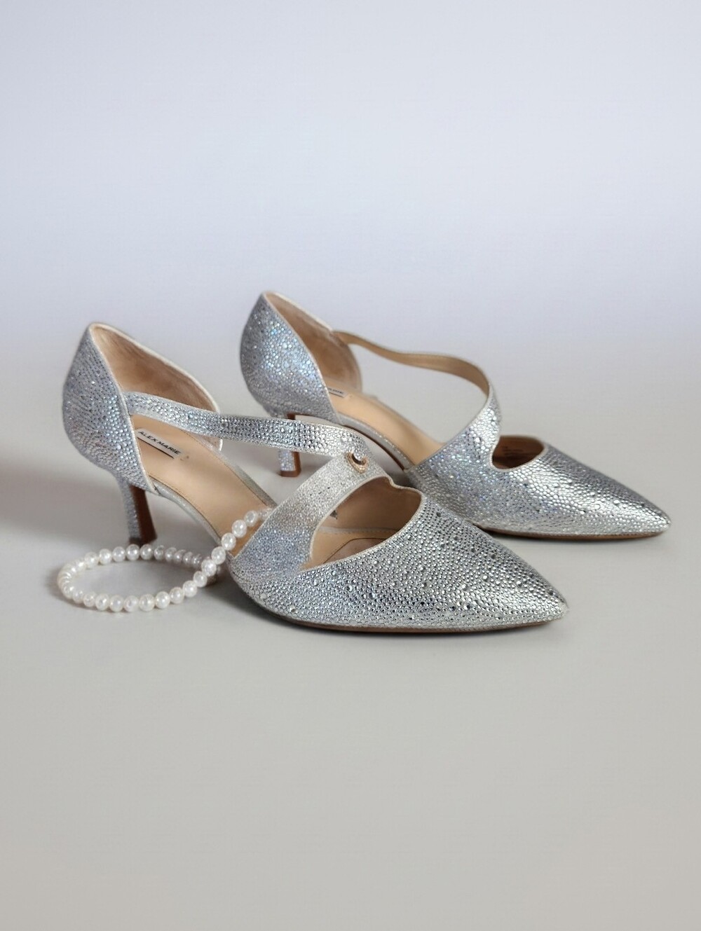Alex Marie Silver  Rhinestone Strappy Ankle Strap Wedding Prom Heels 11